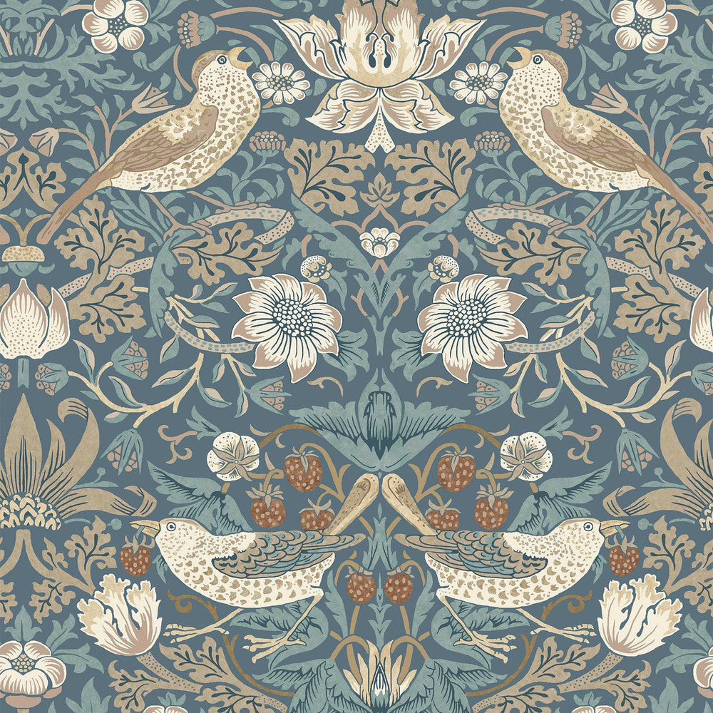 140503 - Strawberry Thief Wallpaper - Washed Blue - William Morris