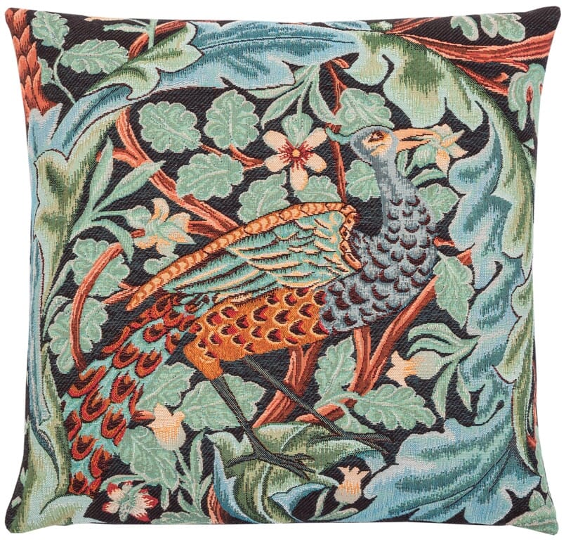Acanthus & Peacock Tapestry Cushion with Feather Filler - Blue - Hines of Oxford