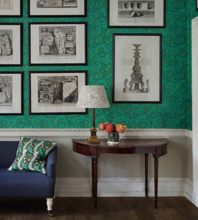 Bachelors Button Wallpaper - Olive/Turquoise - 216959 - Morris & Co