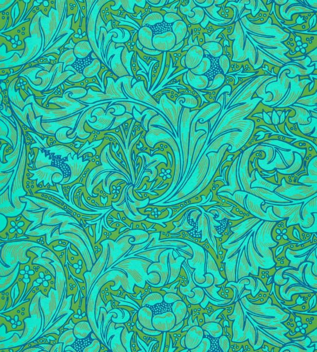 Bachelors Button Wallpaper - Olive/Turquoise - 216959 - Morris & Co