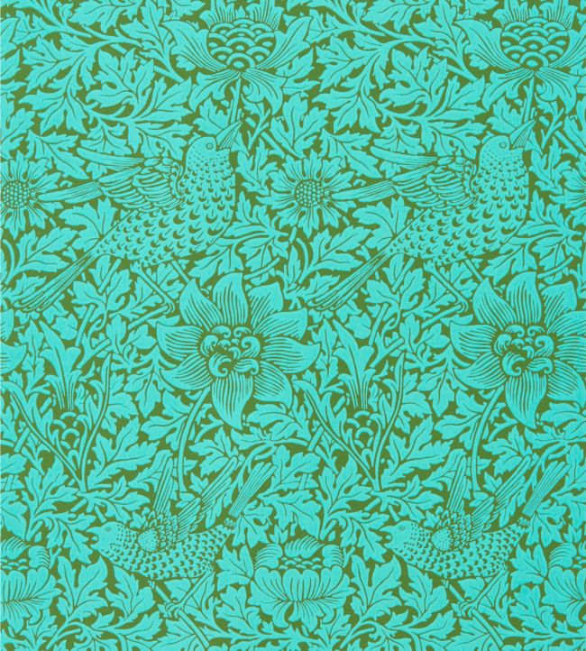 Bird & Anemone Wallpaper - Olive/Turquoise - 216958 - Morris & Co