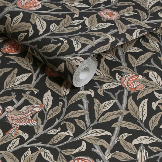Bird & Pomegranate Wallpaper - Charcoal - William Morris AH