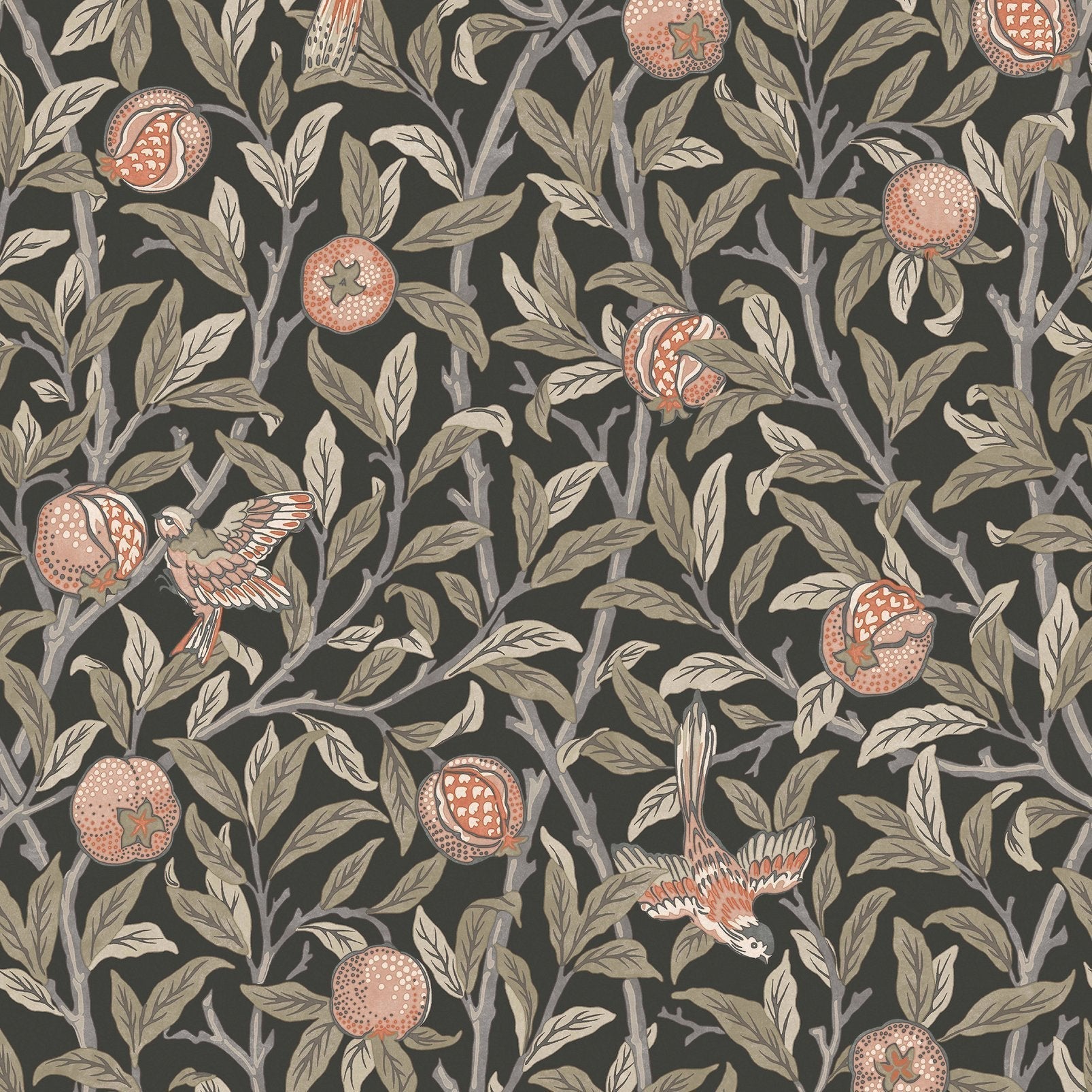 Bird & Pomegranate Wallpaper - Charcoal - William Morris AH
