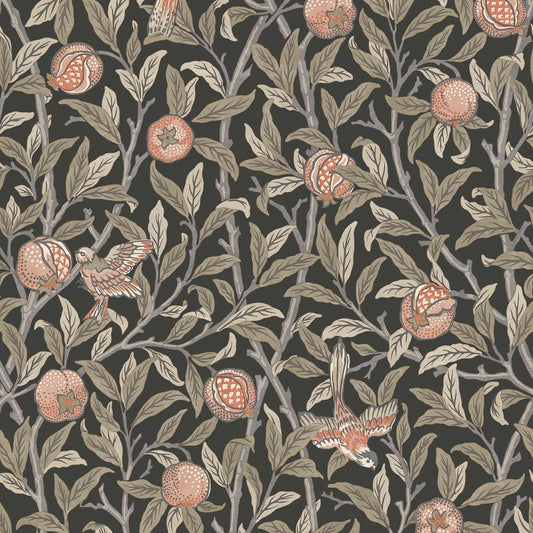 Bird & Pomegranate Wallpaper - Charcoal - William Morris AH