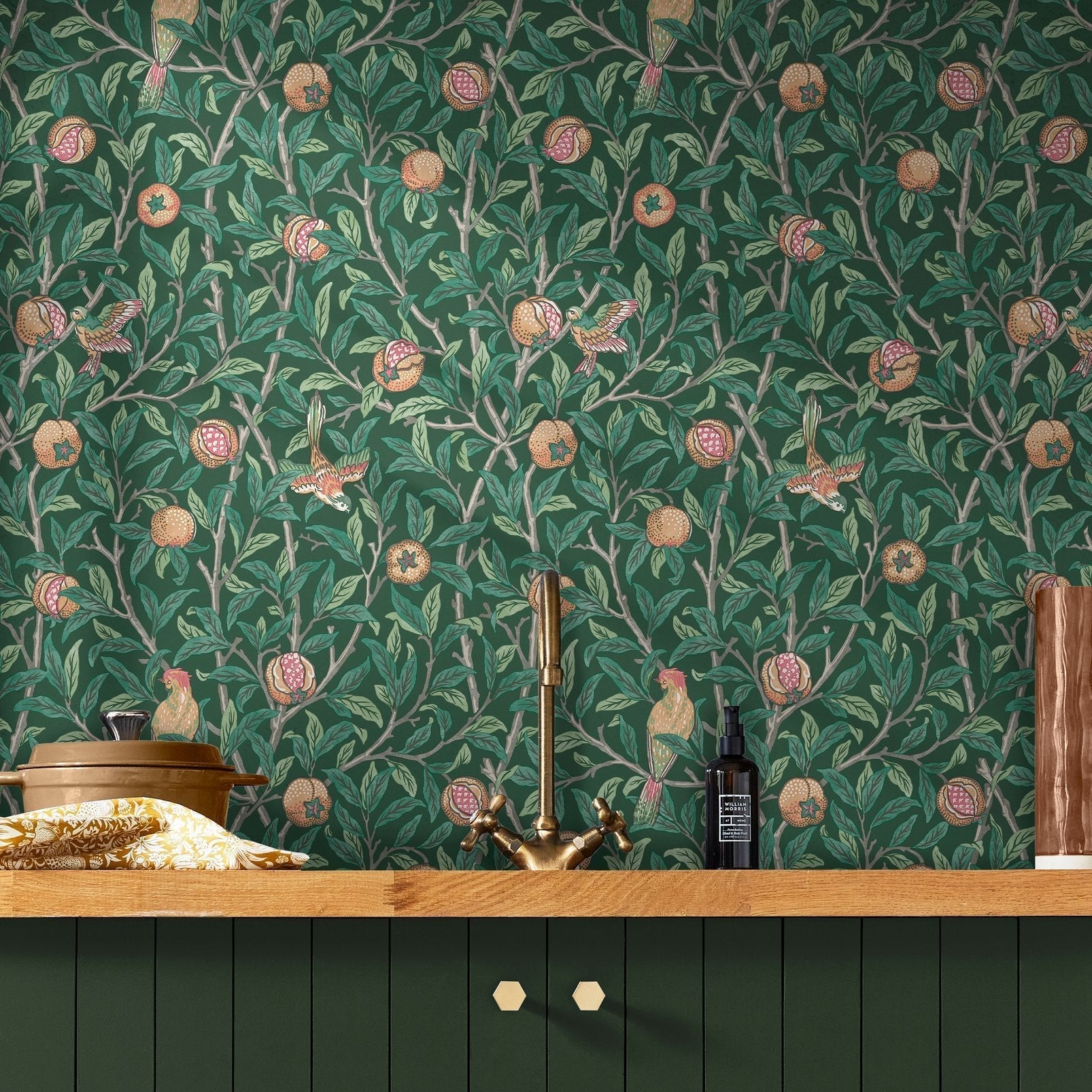 Bird & Pomegranate Wallpaper - Deep Green - William Morris AH