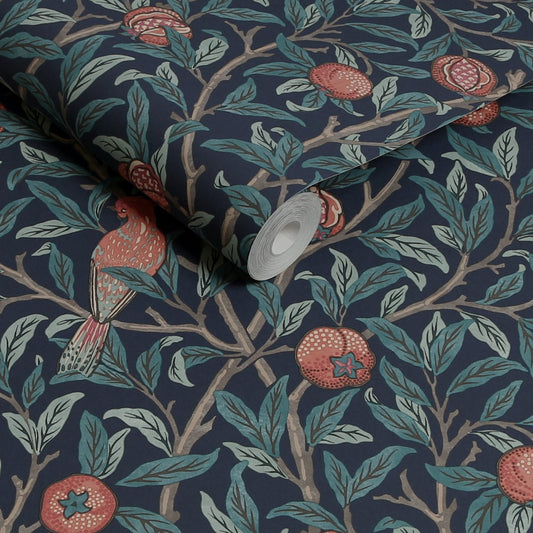 Bird & Pomegranate Wallpaper - Navy Blue - William Morris AH
