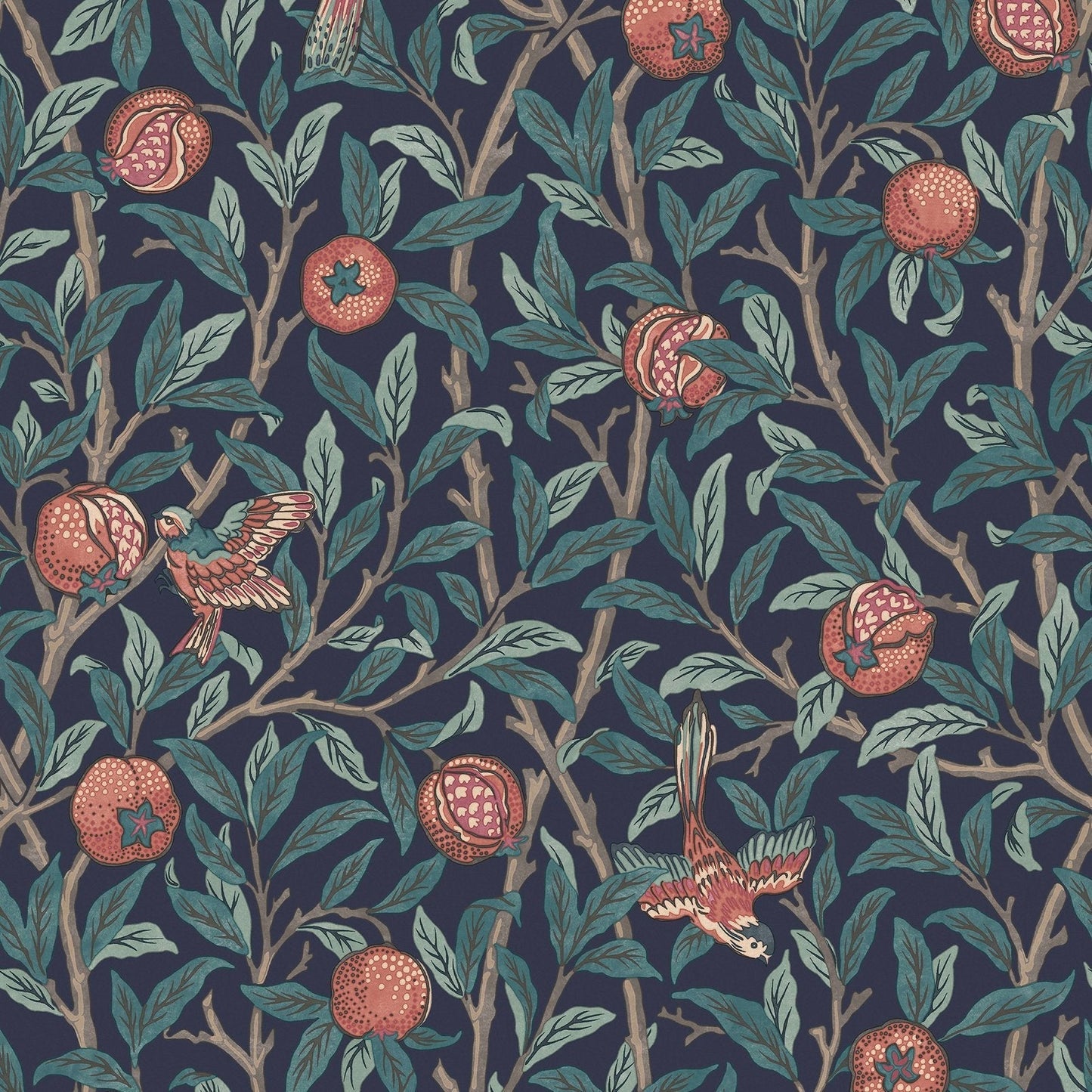 Bird & Pomegranate Wallpaper - Navy Blue - William Morris AH