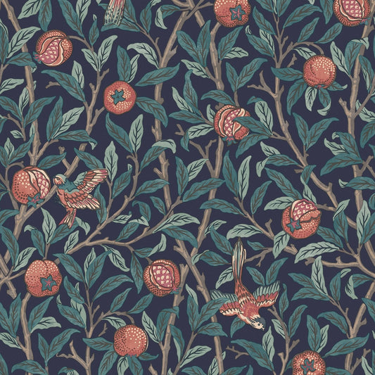 Bird & Pomegranate Wallpaper - Navy Blue - William Morris AH