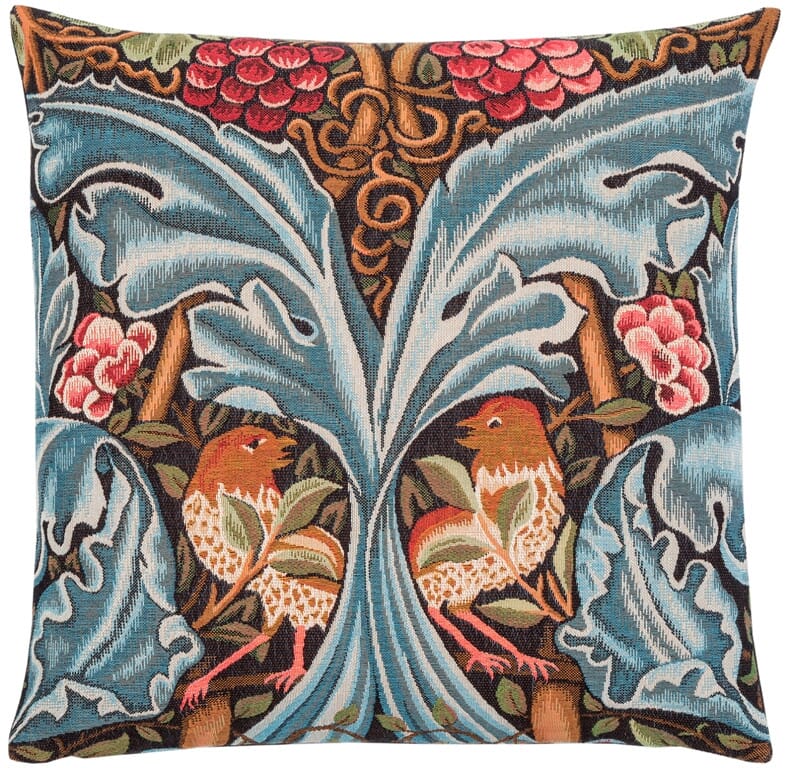 Birds & Acanthus Scrolls Tapestry Cushion with Feather Filler - Blue - Hines of Oxford