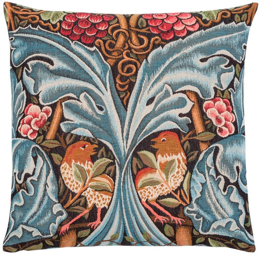 Birds & Acanthus Scrolls Tapestry Cushion with Feather Filler - Blue - Hines of Oxford