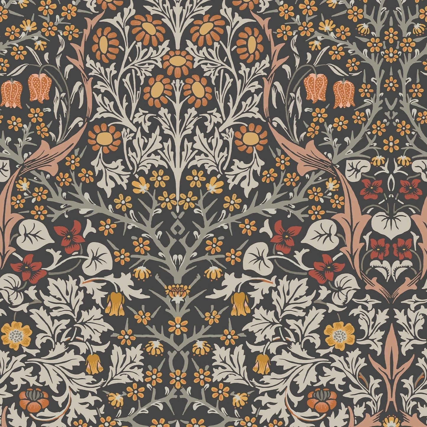 Blackthorn Wallpaper - Charcoal & Burnt Orange - William Morris AH