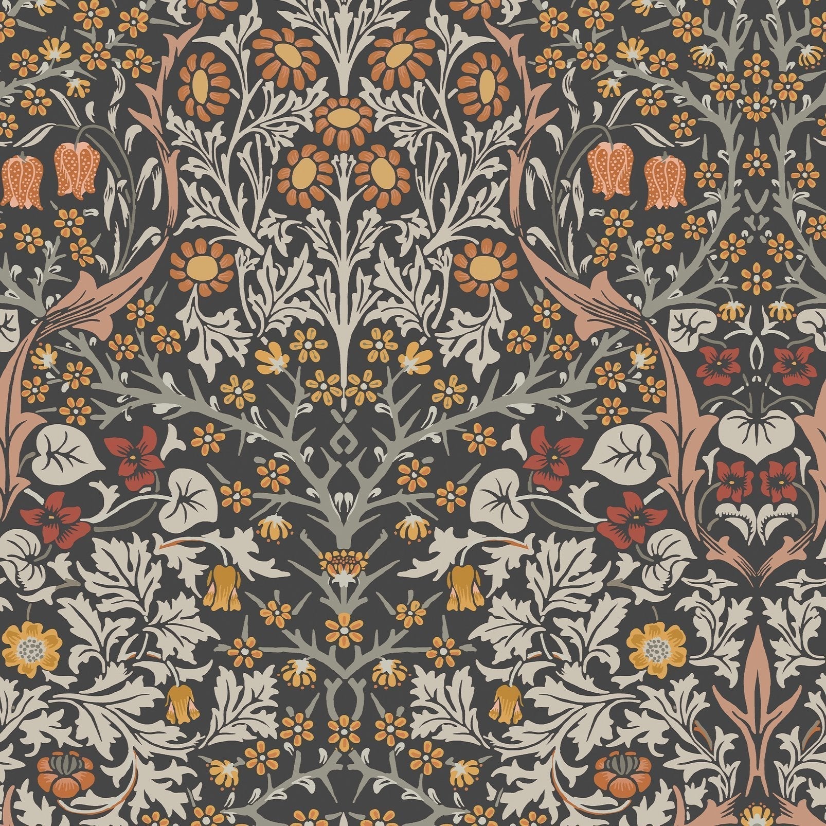 Blackthorn Wallpaper - Charcoal & Burnt Orange - William Morris AH