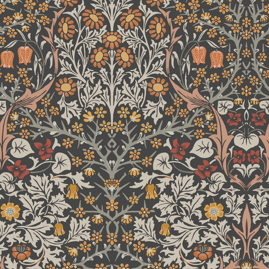 Blackthorn Wallpaper - Charcoal & Burnt Orange - William Morris AH