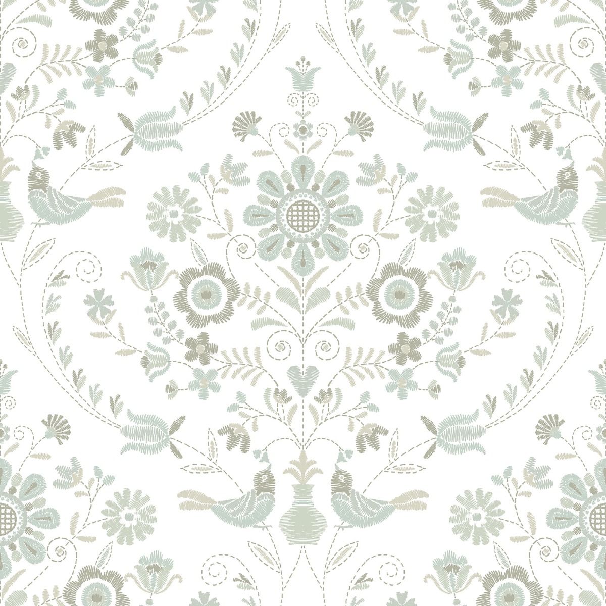 Britt Woodland Damask Vinyl Wallpaper - Neutral - Fine Decor