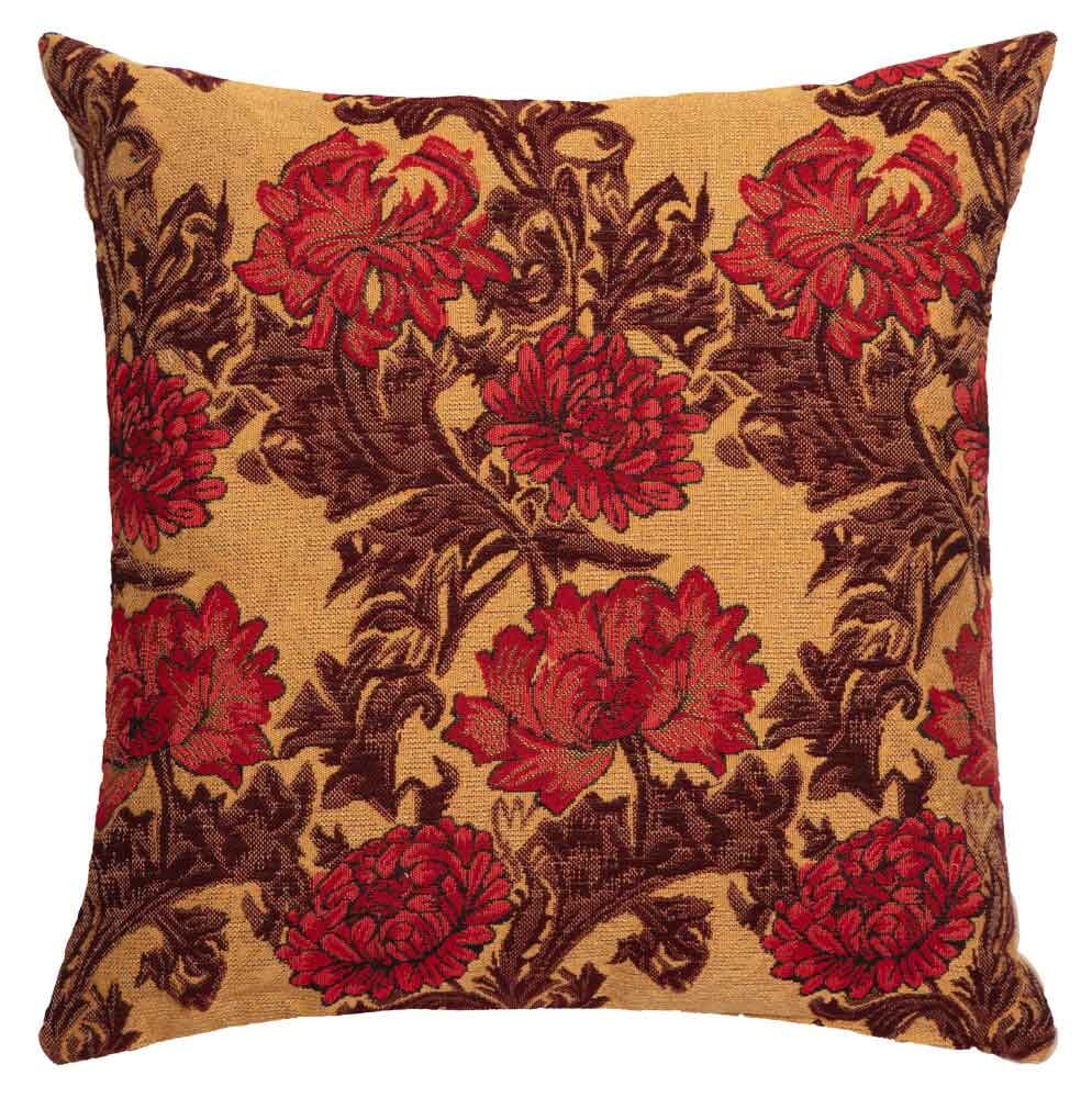 Chrysanthemums Regular Cushion with Feather Filler - Gold - Hines of Oxford