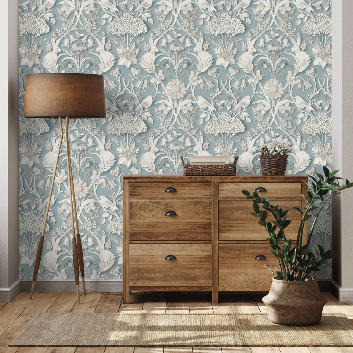 Dimensions Woodland Wallpaper - Blue - Fine Decor