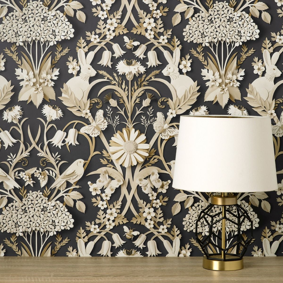 Dimensions Woodland Wallpaper - Charcoal - Fine Decor