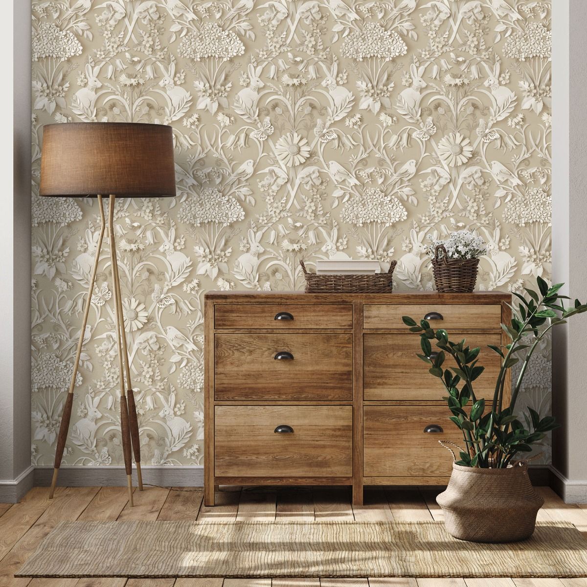 Dimensions Woodland Wallpaper - Natural - Fine Decor