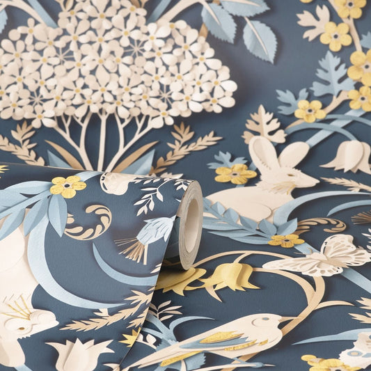 Dimensions Woodland Wallpaper - Navy - Fine Decor