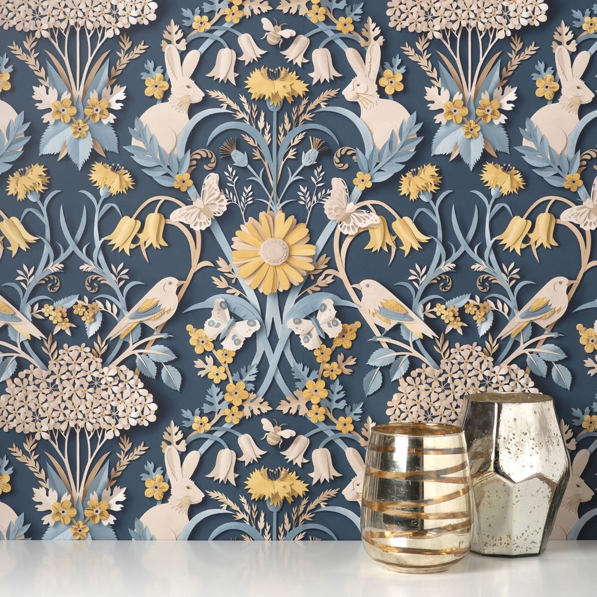 Dimensions Woodland Wallpaper - Navy - Fine Decor