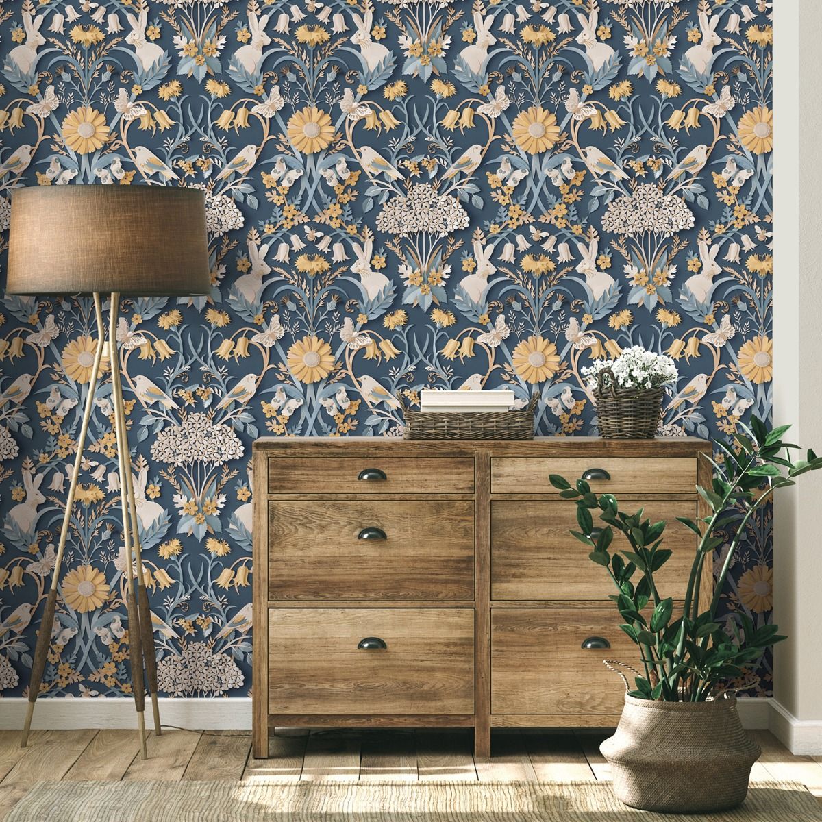 Dimensions Woodland Wallpaper - Navy - Fine Decor