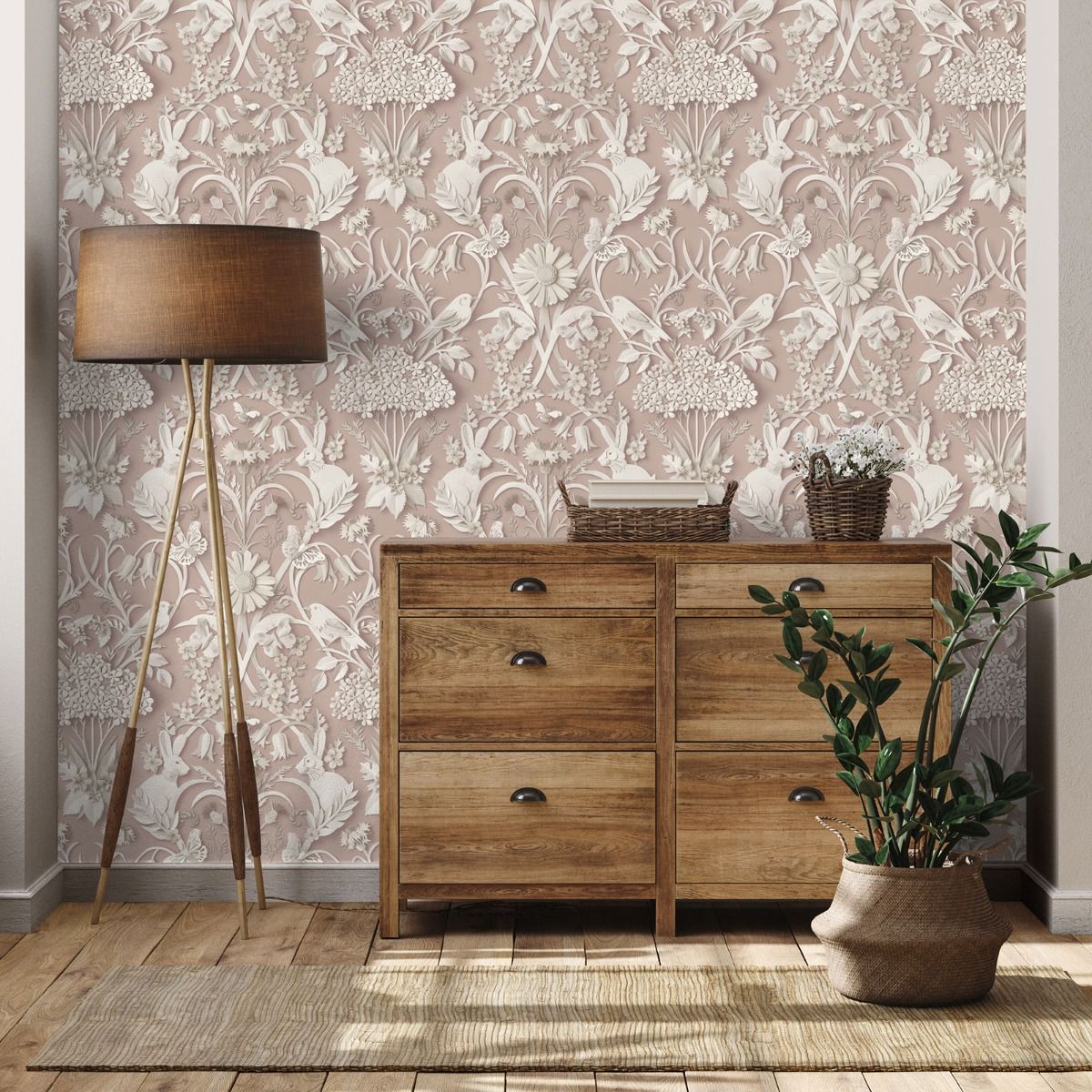 Dimensions Woodland Wallpaper - Pink - Fine Decor