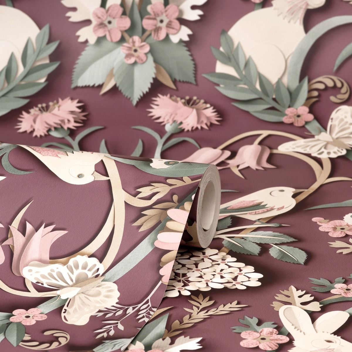 Dimensions Woodland Wallpaper - Plum - Fine Decor