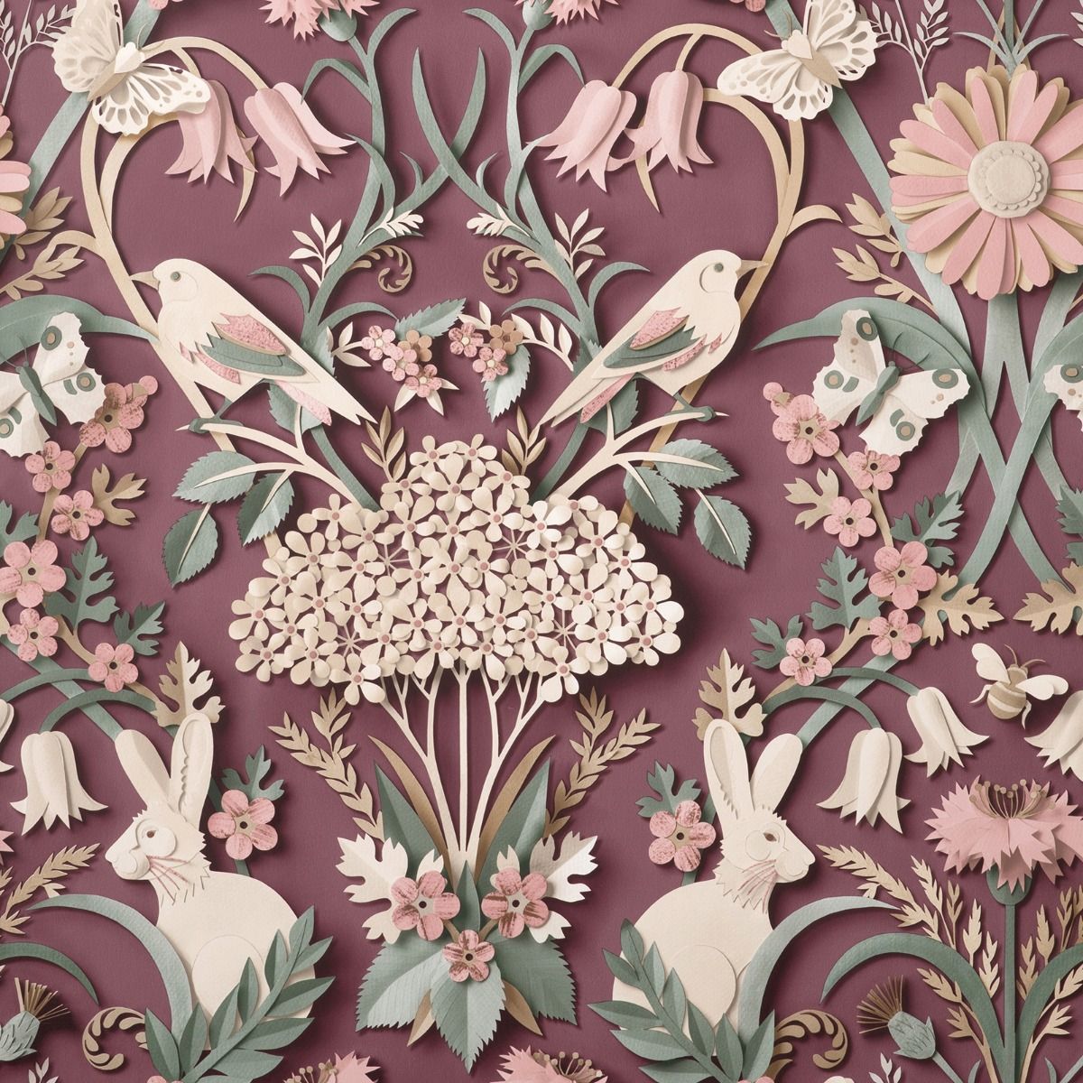 Dimensions Woodland Wallpaper - Plum - Fine Decor