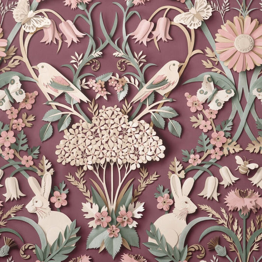 Dimensions Woodland Wallpaper - Plum - Fine Decor