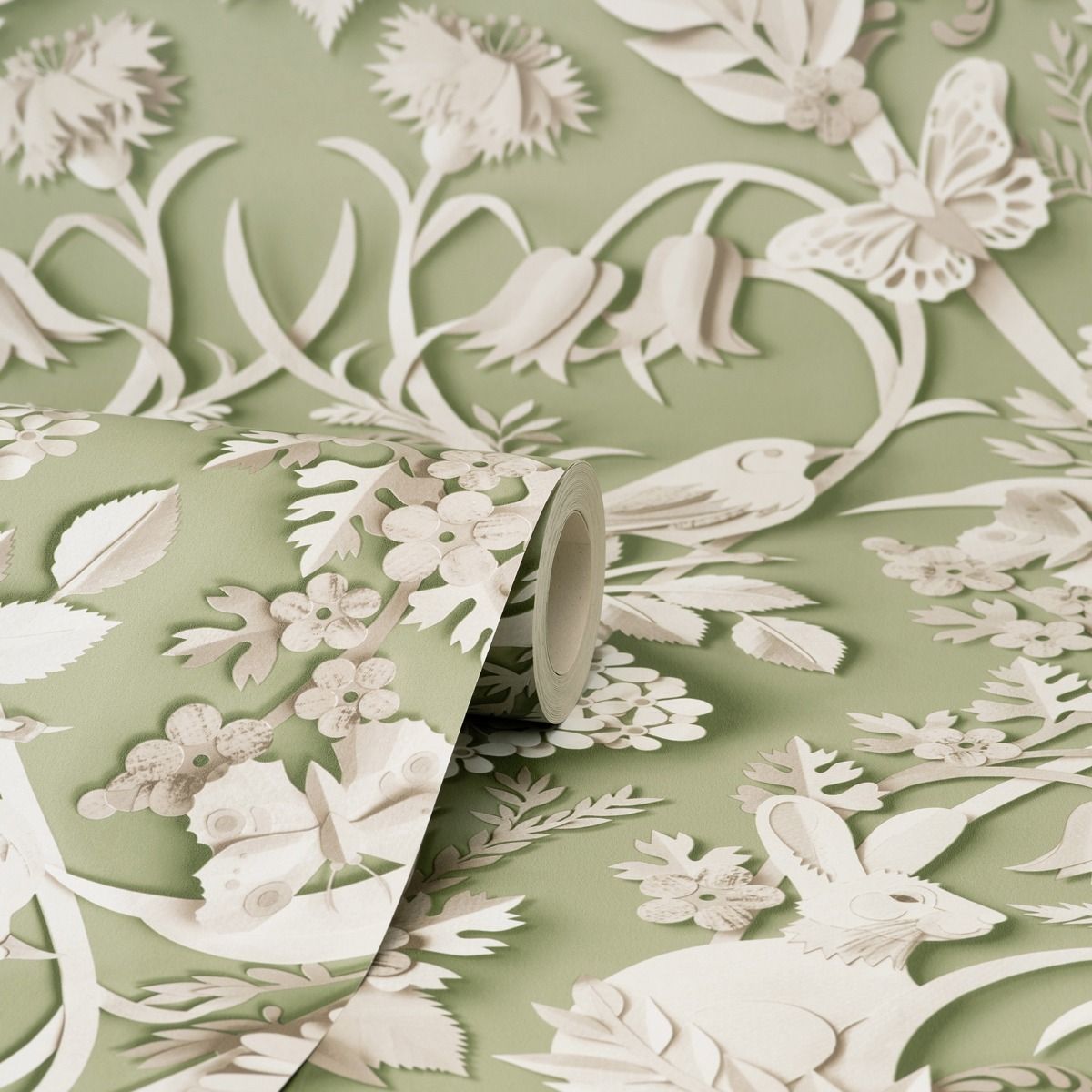 Dimensions Woodland Wallpaper - Sage Green - Fine Decor