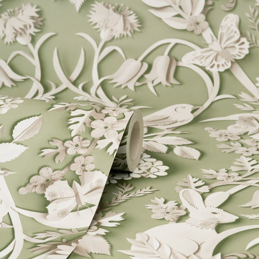 Dimensions Woodland Wallpaper - Sage Green - Fine Decor