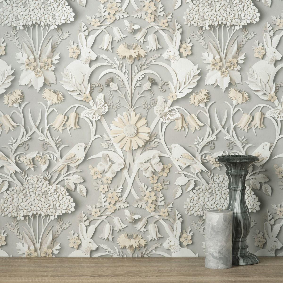 Dimensions Woodland Wallpaper - Soft Grey - Fine Decor