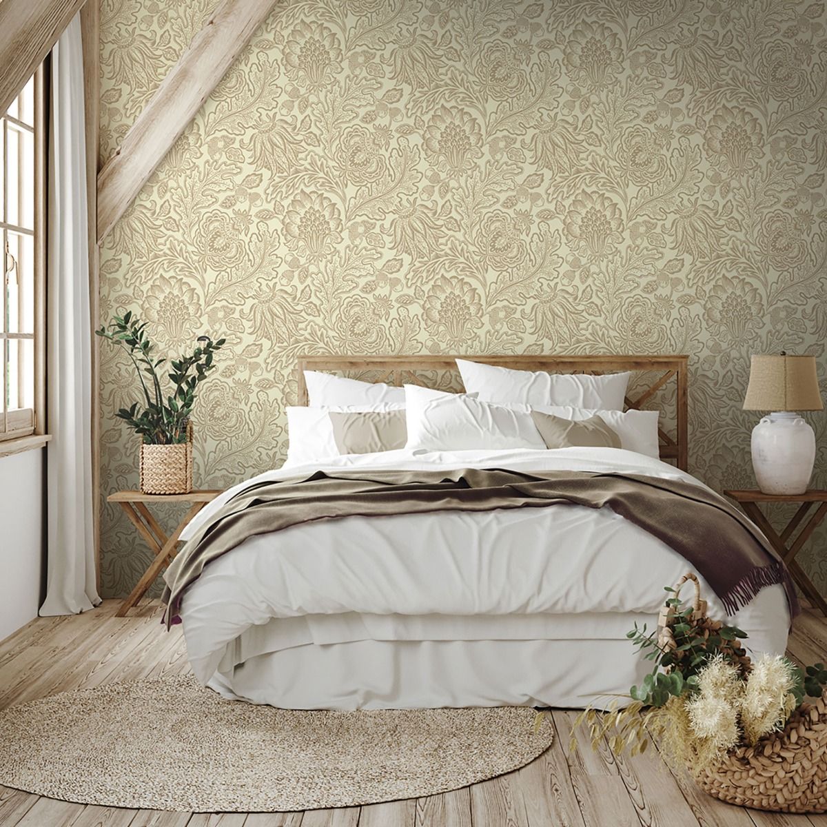 Fernhurst Floral Trail Wallpaper - Beige - Belgravia