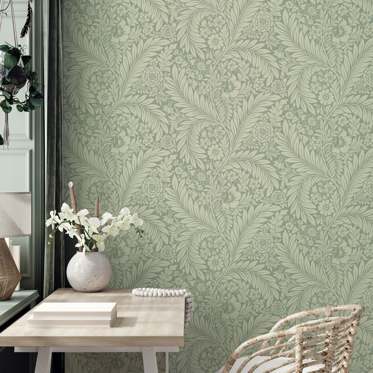 Florence Leaf Wallpaper - Green - Belgravia