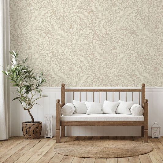 Florence Leaf Wallpaper - Natural - Belgravia