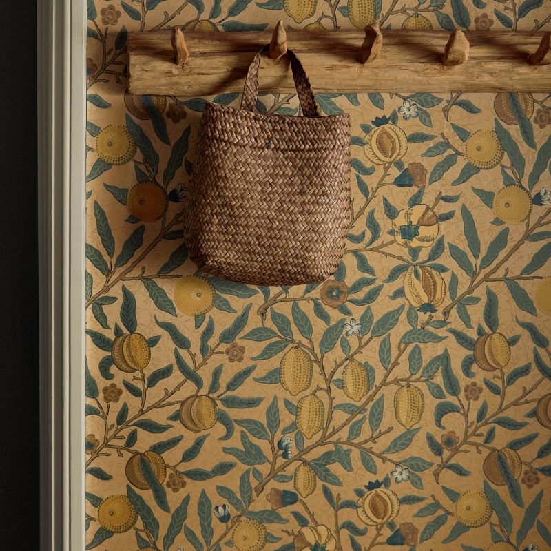 Fruit Wallpaper - Blue Gold & Brown - DGW1FU103 - Morris & Co