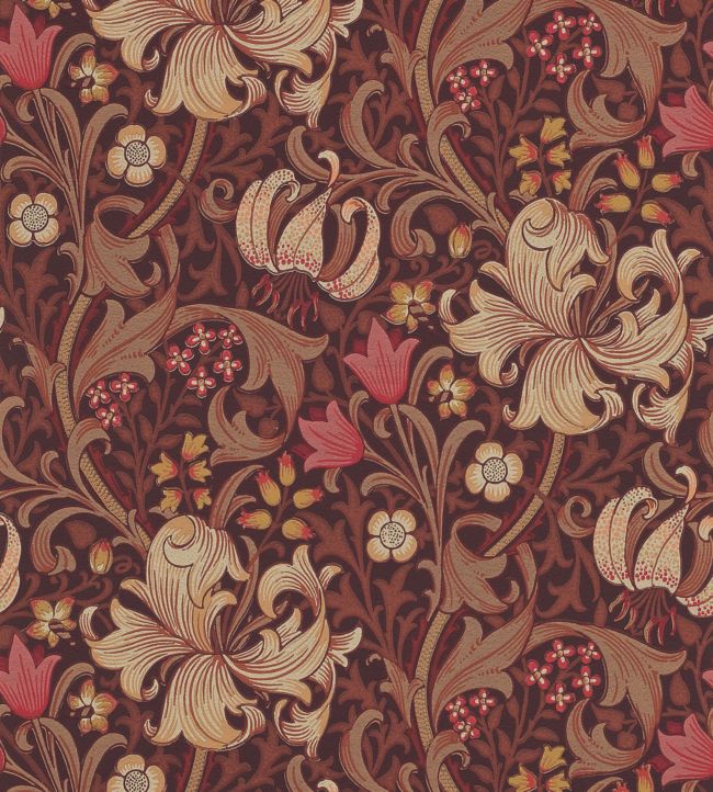 Golden Lily Wallpaper - Fig/Burnt Orange - 210402 - Morris & Co