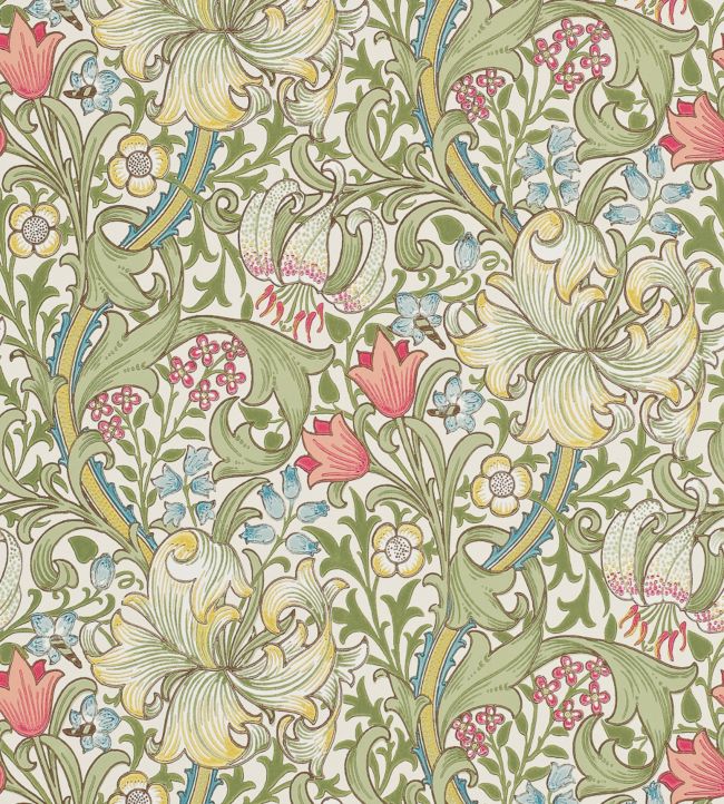 Golden Lily Wallpaper - Green/Red - 210398 - Morris & Co