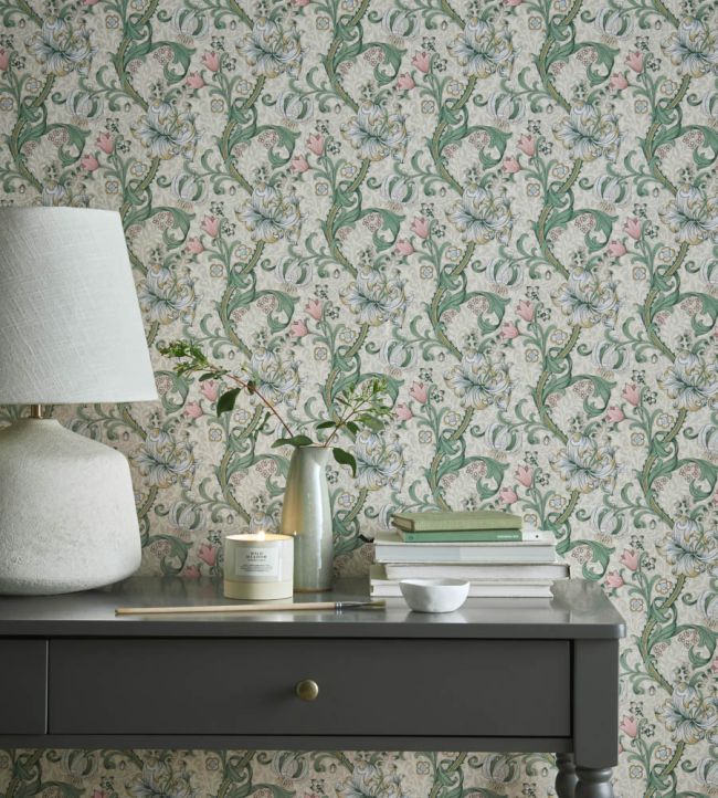 Golden Lily Wallpaper - Linen/Blush - Clarke & Clarke