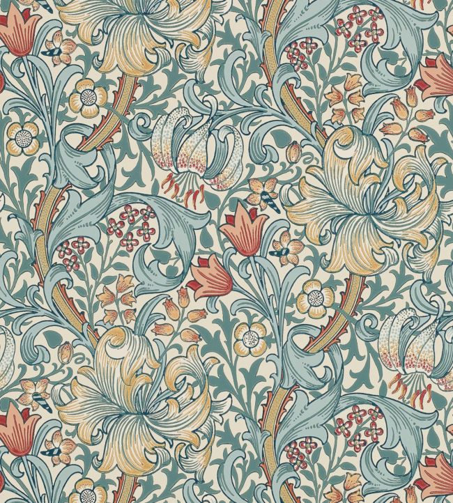 Golden Lily Wallpaper - Slate/Manilla - 210401 - Morris & Co