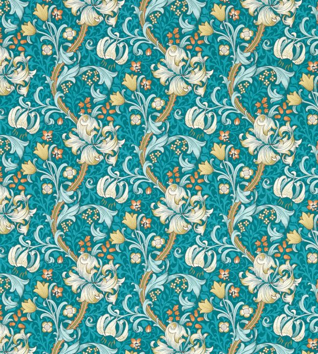 Golden Lily Wallpaper - Teal - Clarke & Clarke