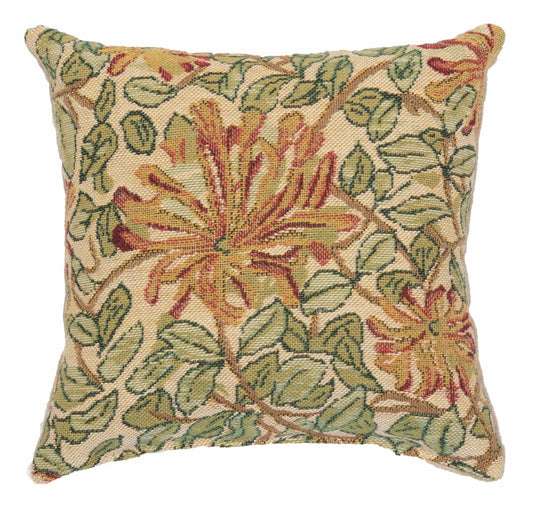 Honeysuckle Fibre Filled Tapestry Cushion - Green - Hines of Oxford