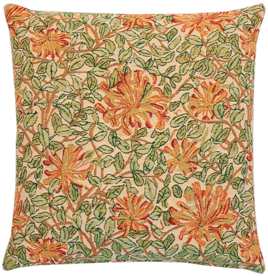 Honeysuckle Tapestry Cushion with Feather Filler - Green - Hines of Oxford