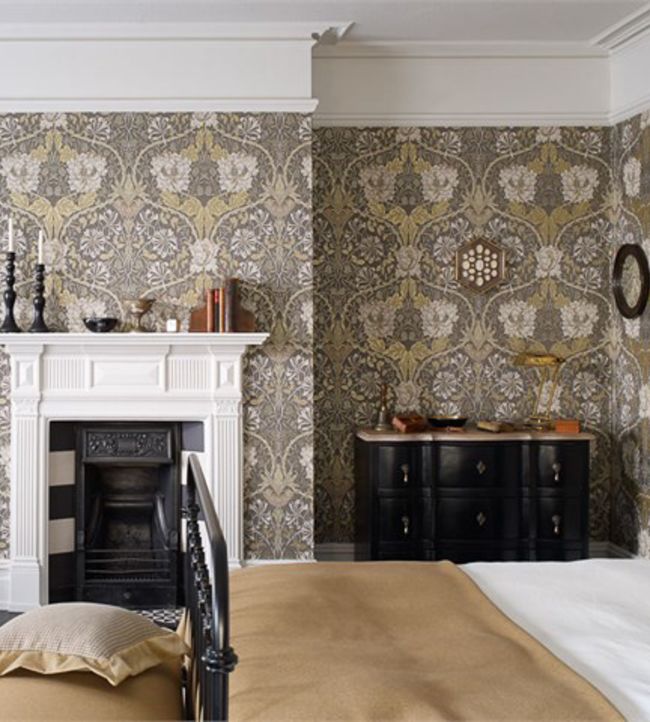 Honeysuckle & Tulip Wallpaper - Charcoal/Gold - 214701 - Morris & Co