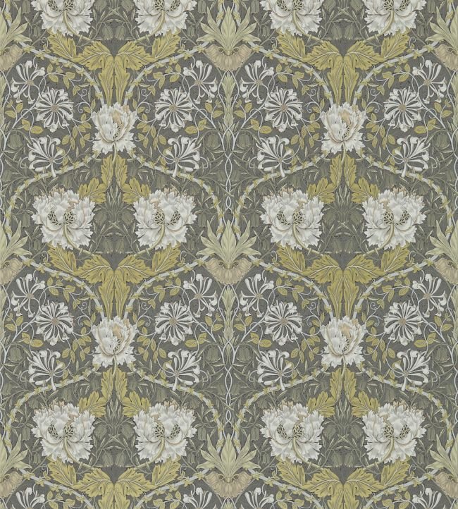 Honeysuckle & Tulip Wallpaper - Charcoal/Gold - 214701 - Morris & Co