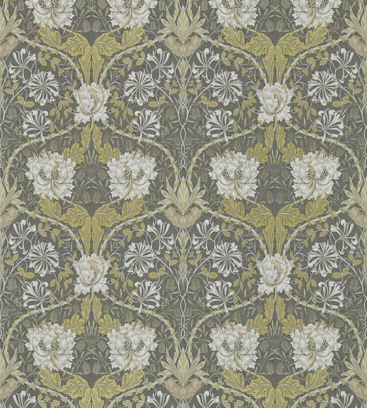 Honeysuckle & Tulip Wallpaper - Charcoal/Gold - 214701 - Morris & Co