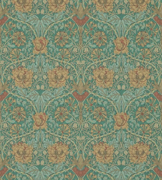 Honeysuckle & Tulip Wallpaper - Emerald/Russet - 214704 - Morris & Co