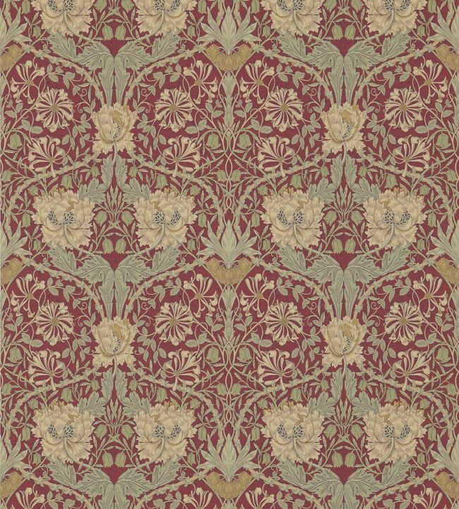 Honeysuckle & Tulip Wallpaper - Red/Gold - 214700 - Morris & Co