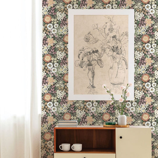 Karina Wildflower Garden Vinyl Wallpaper - Berry - Fine Decor