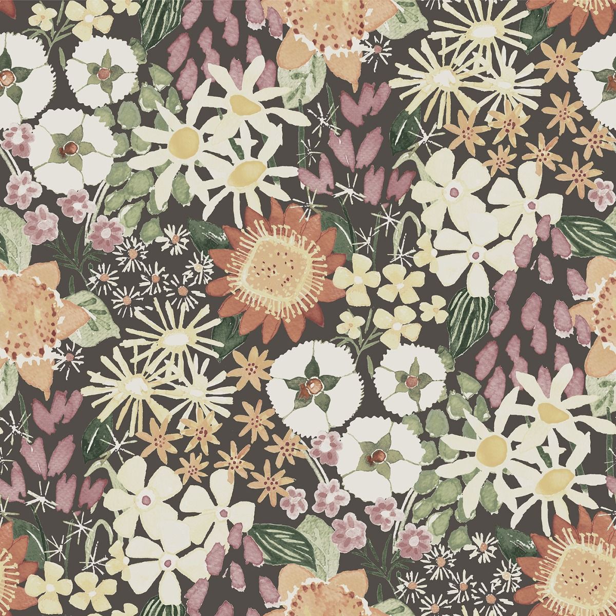 Karina Wildflower Garden Vinyl Wallpaper - Berry - Fine Decor
